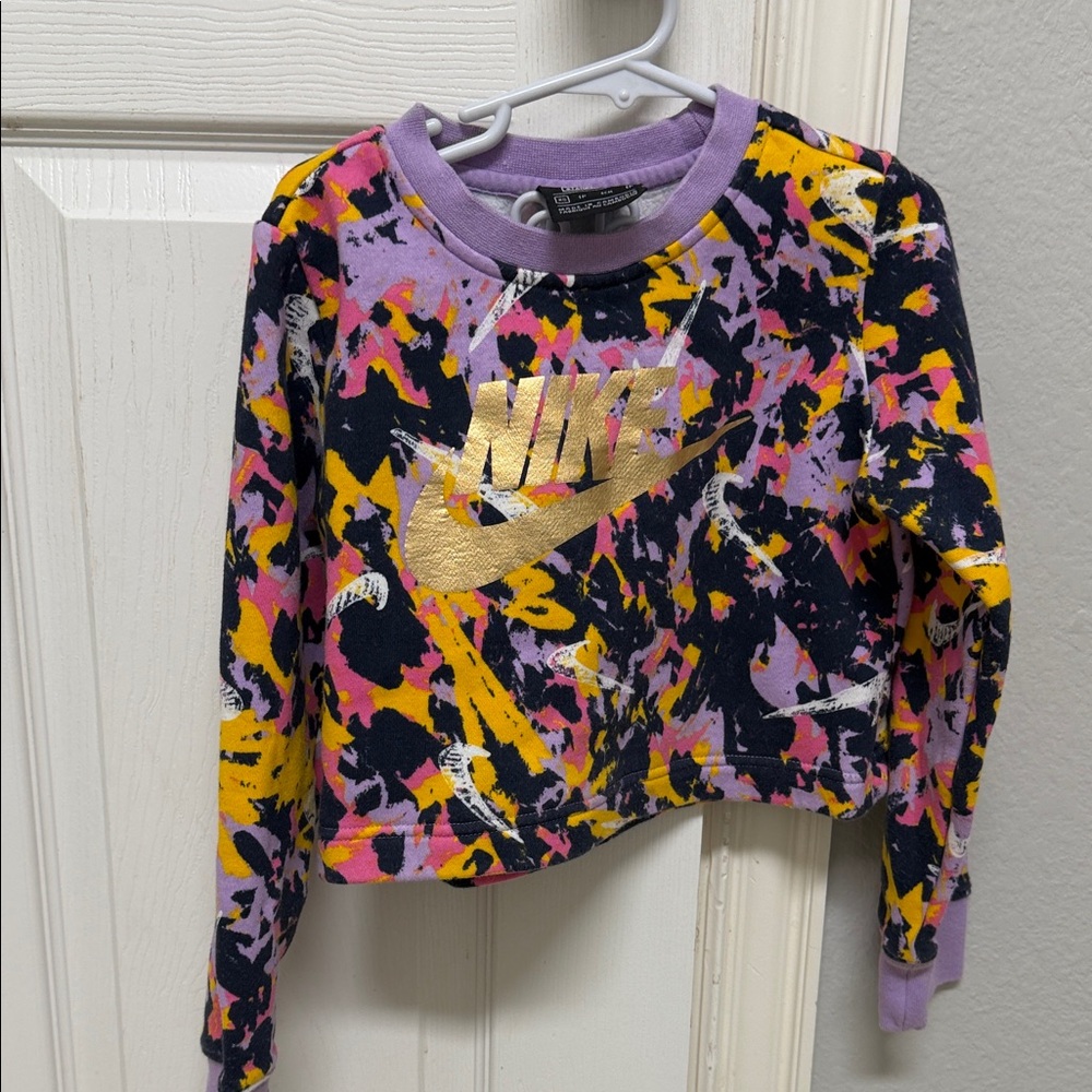 Girls Nike Purple & Yellow Paint-Splash Cropped Sweatshirt